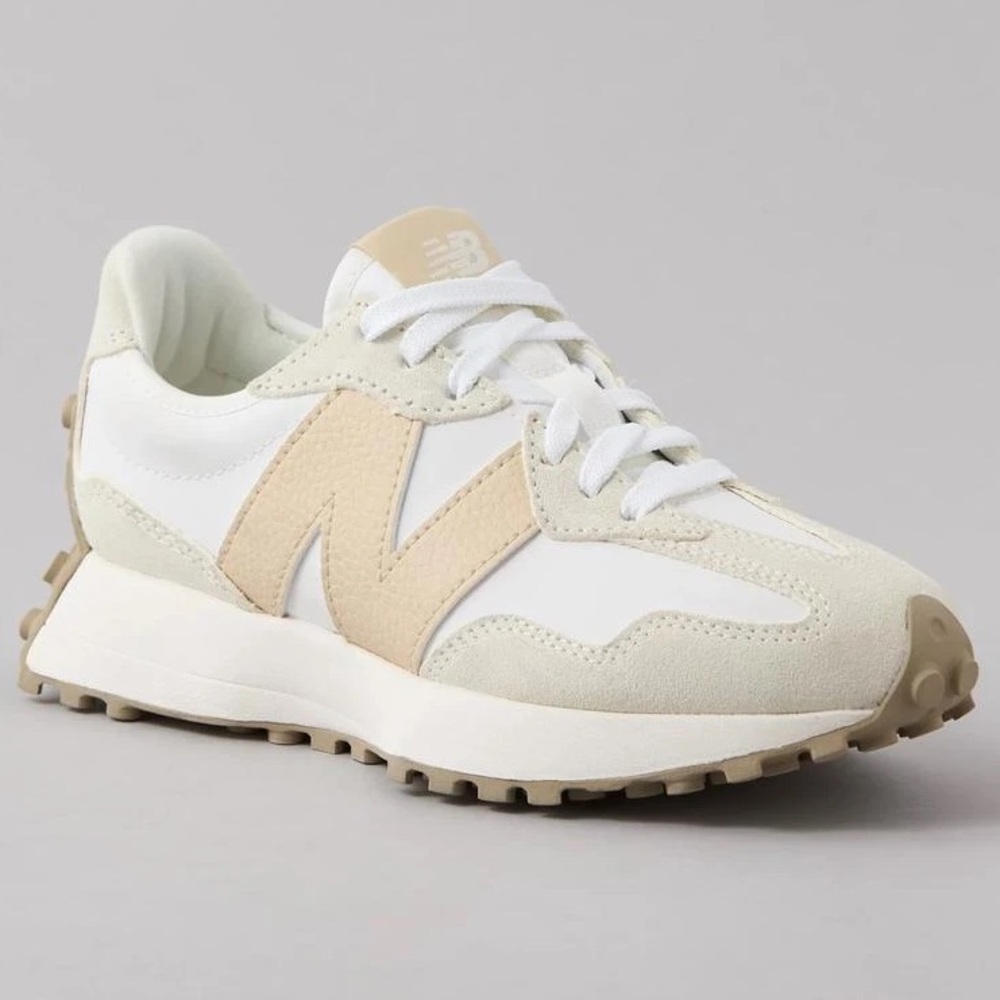 New Balance Women's White & Green 327 Sneakers in Tan & White - Picture 2 of 7